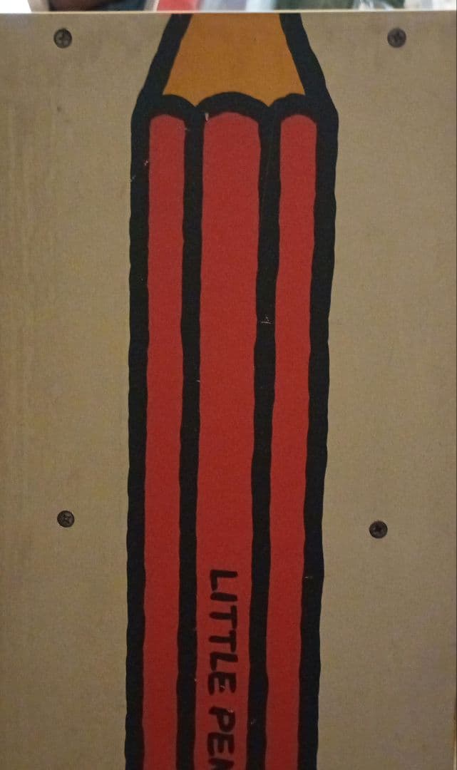 昭和レトロ 鉛筆柄 棚 扉付き シェルフ カラーボックス 3段棚 当時物