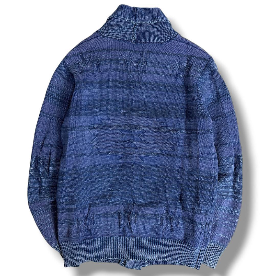 J7373新品ロンハーマン ショールカラーネイティブ柄カーディガン インディゴL