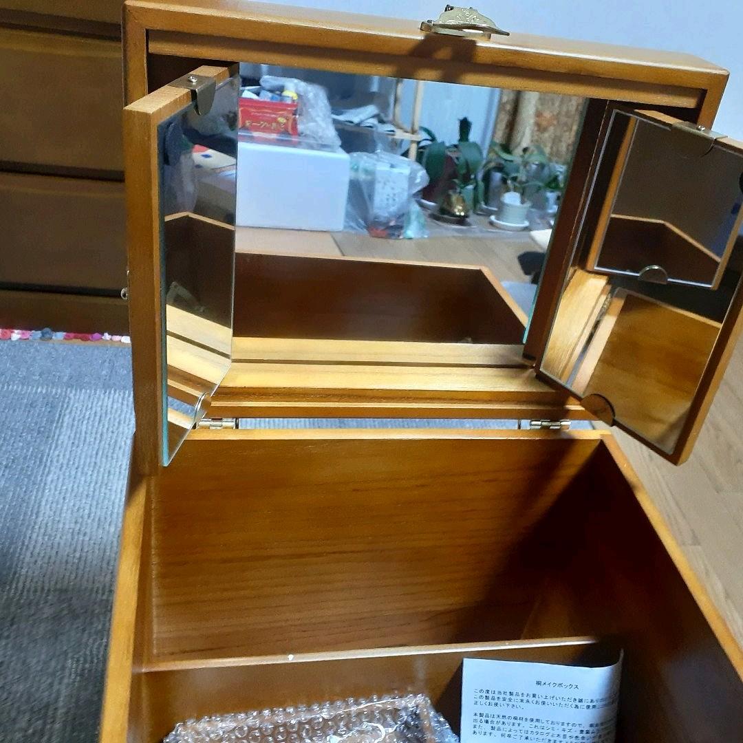 桐(天然木)三面鏡メイクボックス⭐カラー:ブラウン