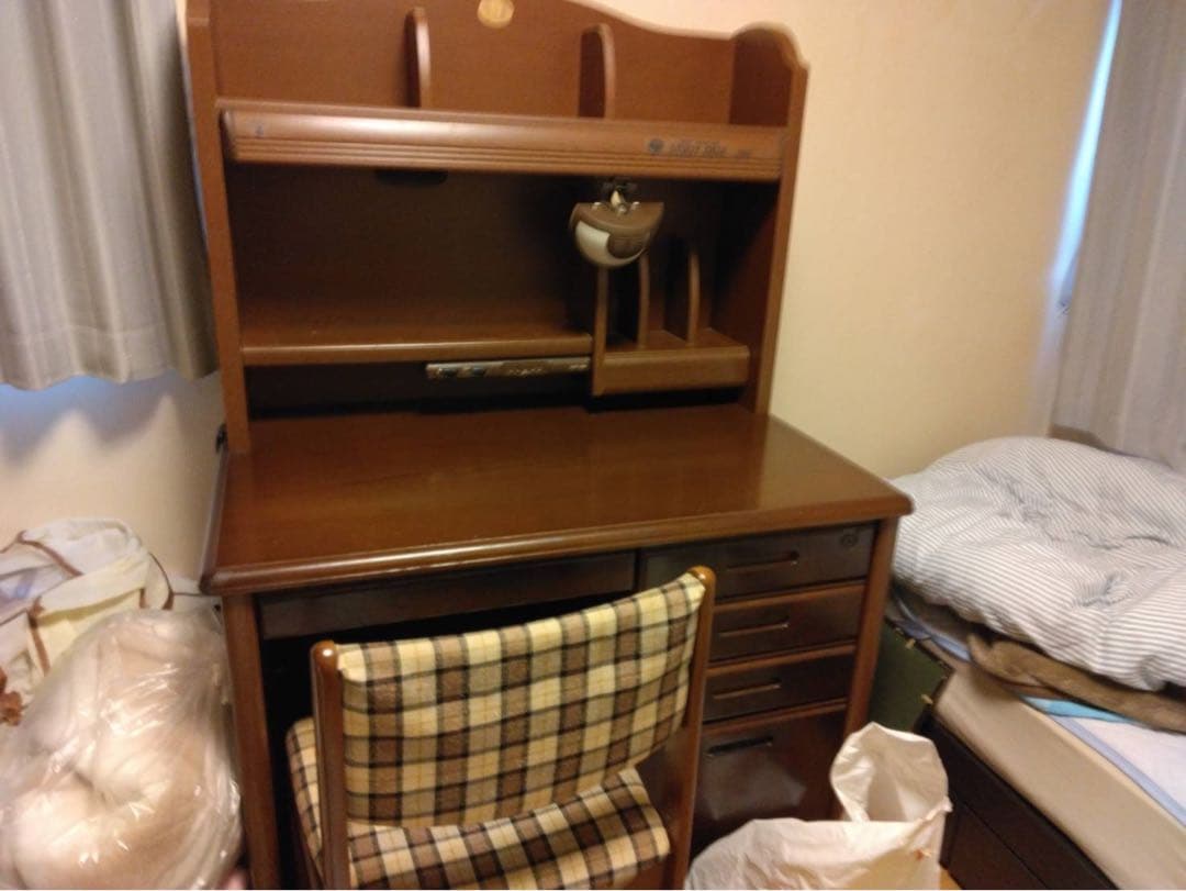 ブラウン 学習机 引き出し5つ 椅子付き