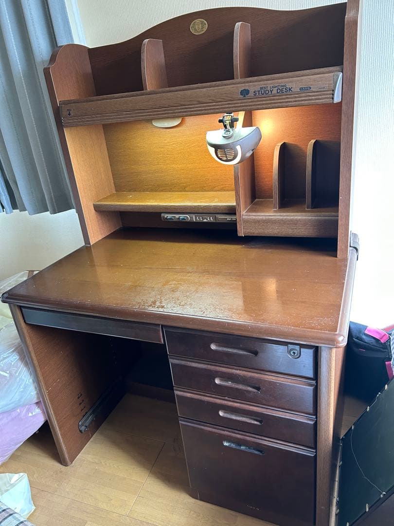 ブラウン 学習机 引き出し5つ 椅子付き