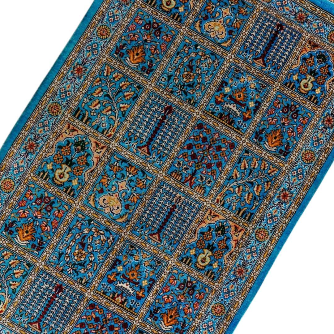 89×56cm　ペルシャ絨毯 クム産 モスサビ房 シルク