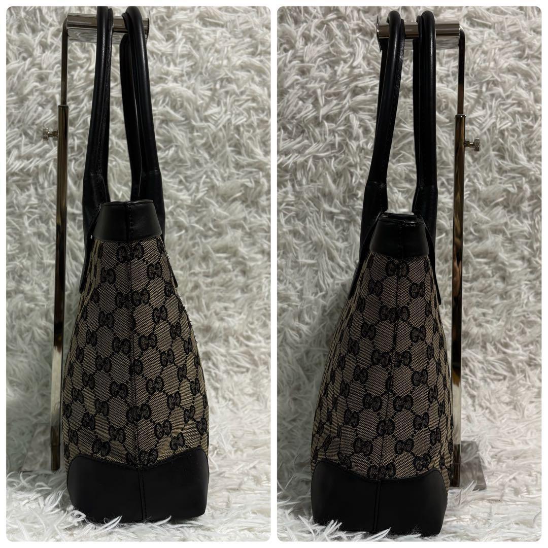 美品✨グッチ トートバッグ GGキャンバス 切り替え 肩がけ A4◎ レザー 黒