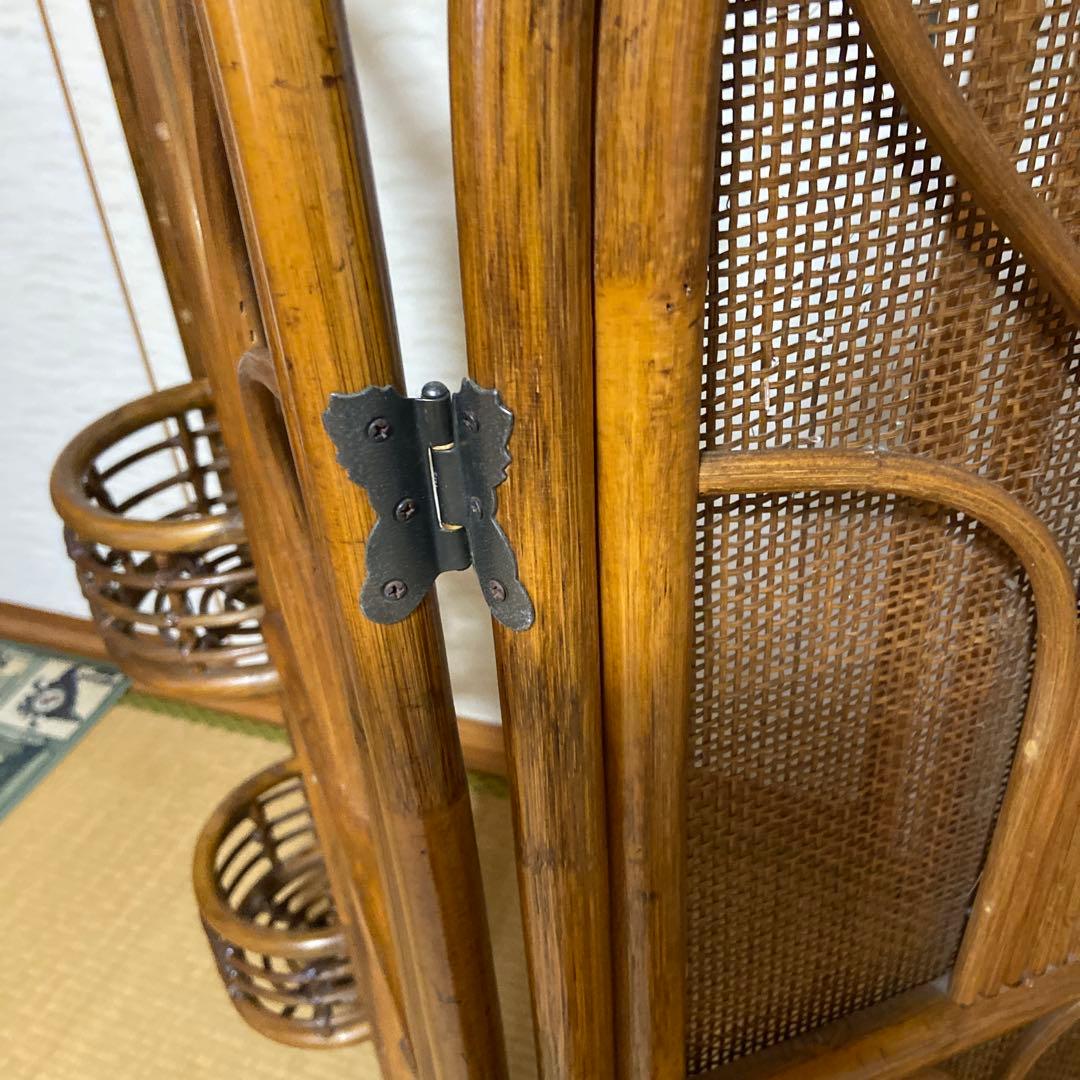 レトロ　ラタン製二重パーテーション 間仕切り　衝立　フラワースタンド
