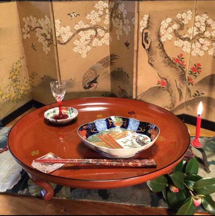 A641 古伊万里　上手　金蘭手　扇面窓絵　雲に梅紋様　変化菱形皿　5枚