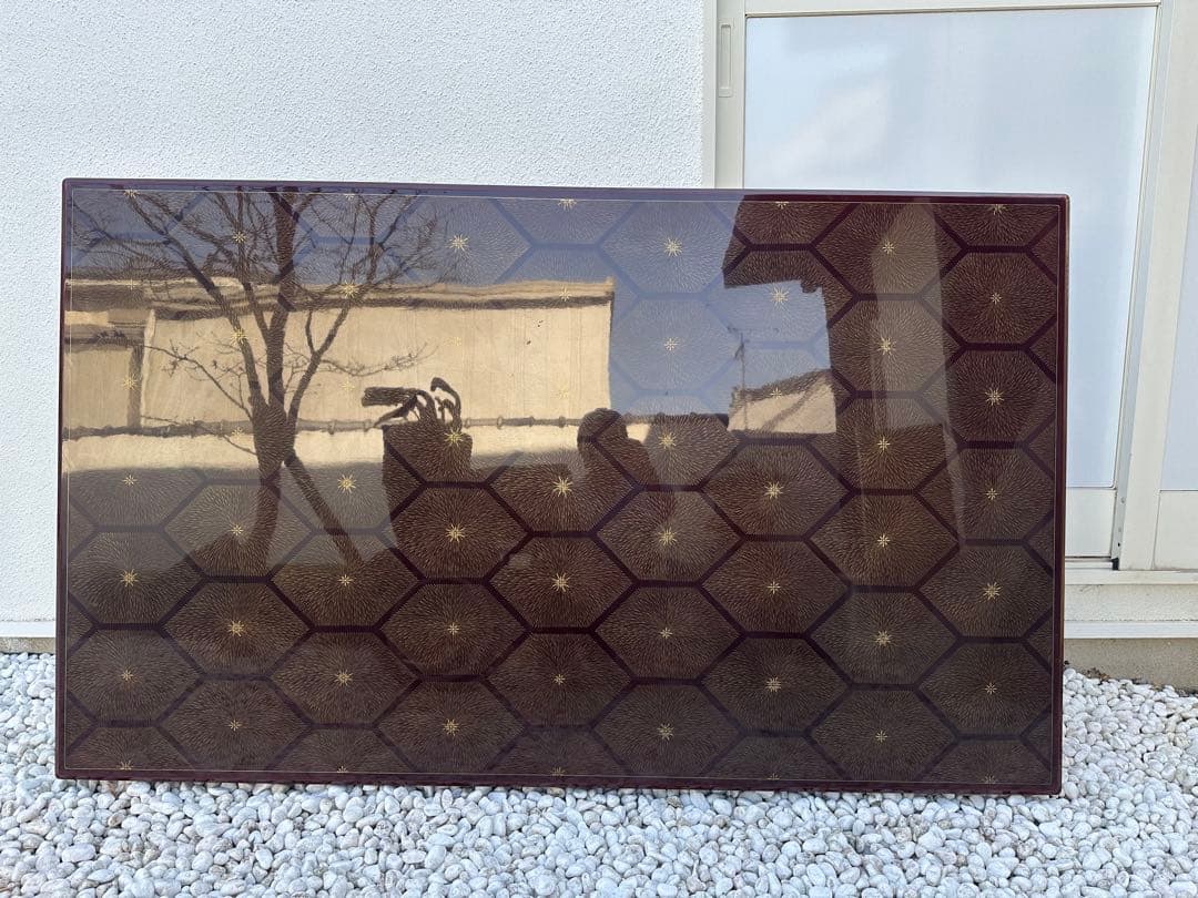 岡　(美品)輪島塗　平卓　テーブル　ブラウン 六角形模様の座卓