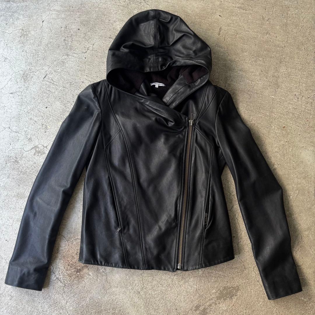 HELMUTLANG フード付き黒レザージャケット 変形