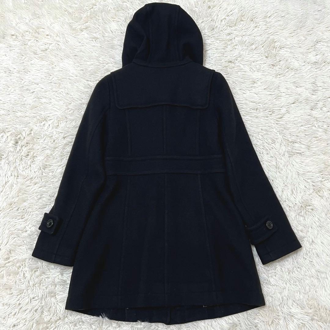 バーバリーブルーレーベル ダッフルコート チェック Aライン フード 黒 M