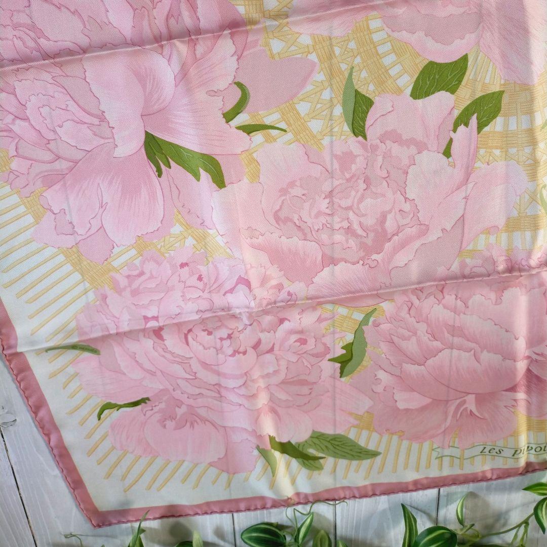 ☘️美品☘️HERMES　Les Pivoines　芍薬　カレ 90 ピンク