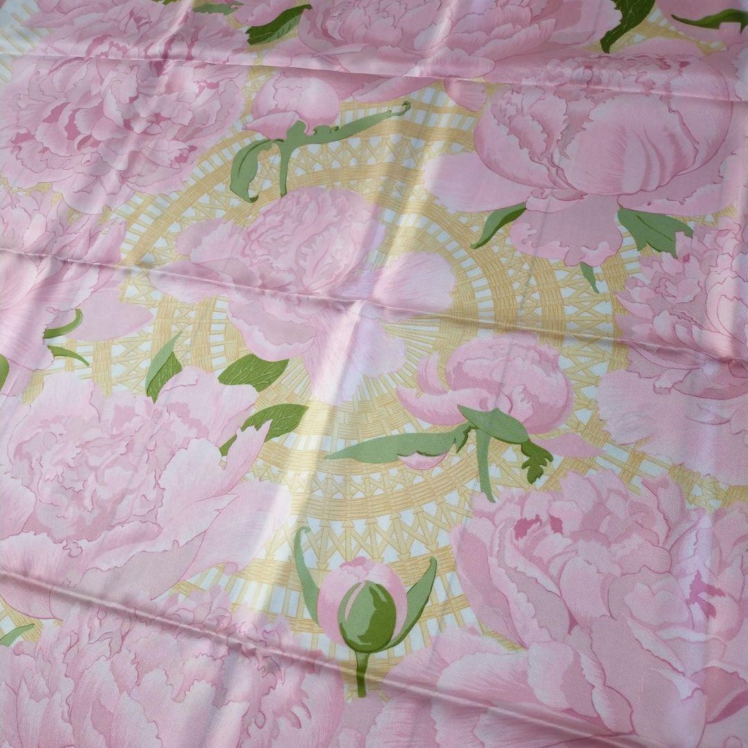 ☘️美品☘️HERMES　Les Pivoines　芍薬　カレ 90 ピンク