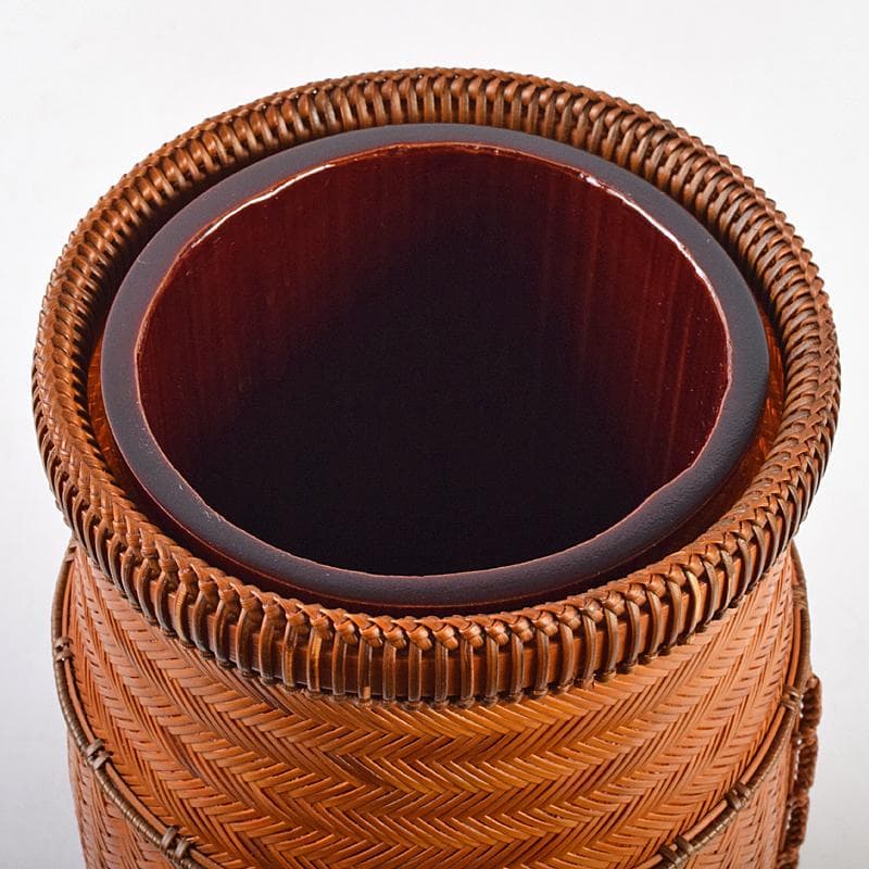 茶道具　江南市無形文化財　瀬邉功山作　綾網代編花入籠　共布共箱　V　R9491B