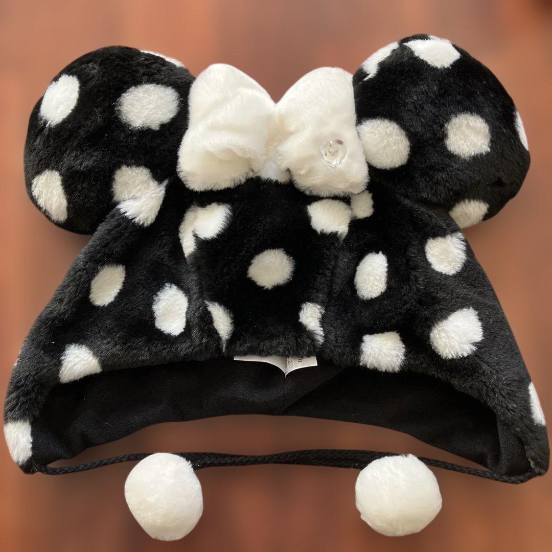 ミニーちゃん　水玉ファンキャップ　黒　水玉