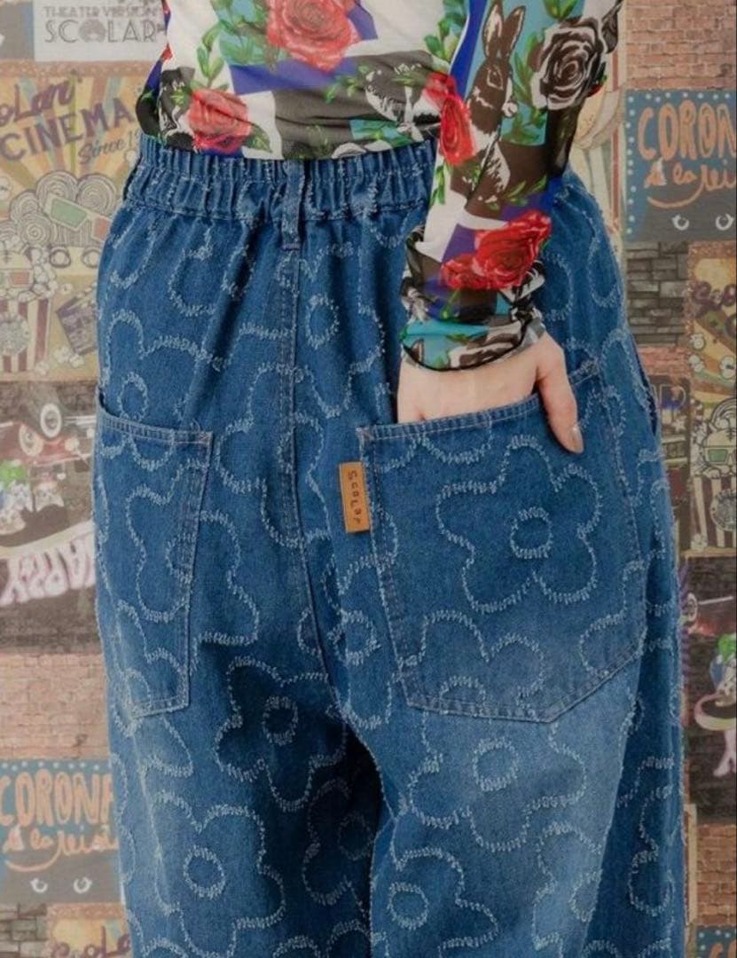 【完売品】ScoLar スカラー　花 ジャガードデニムパンツ ワイドパンツ