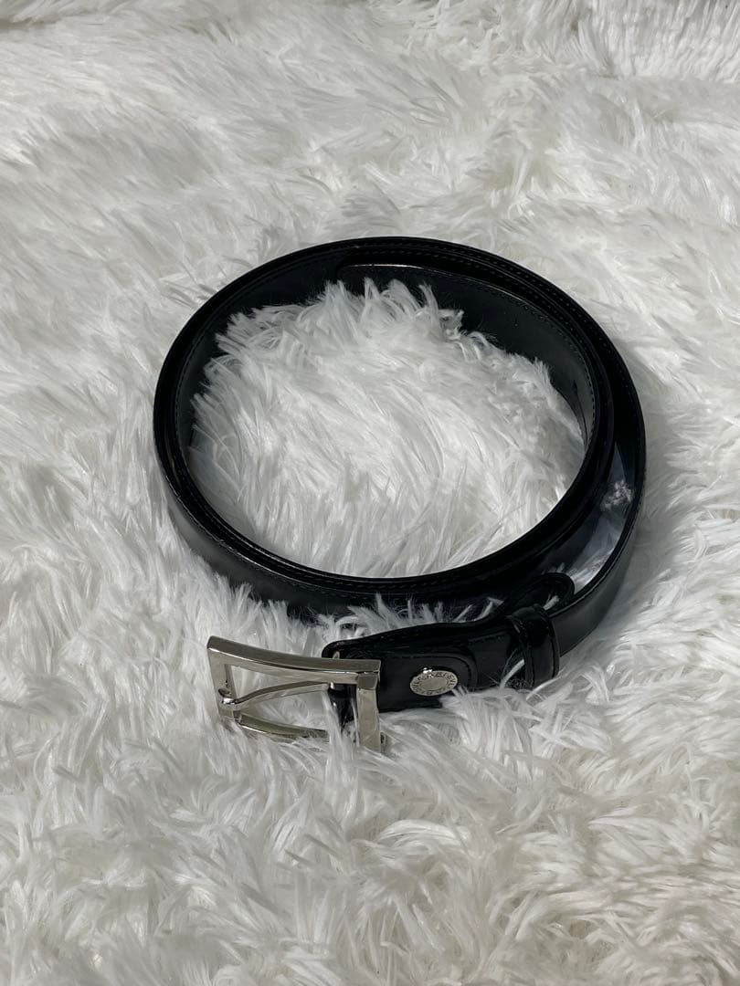 美品　BVLGARI レザーベルト ブラック シルバーバックル 本革 付属袋付き