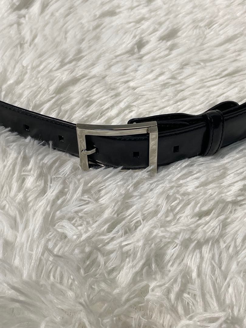 美品　BVLGARI レザーベルト ブラック シルバーバックル 本革 付属袋付き