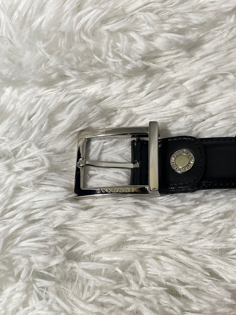美品　BVLGARI レザーベルト ブラック シルバーバックル 本革 付属袋付き