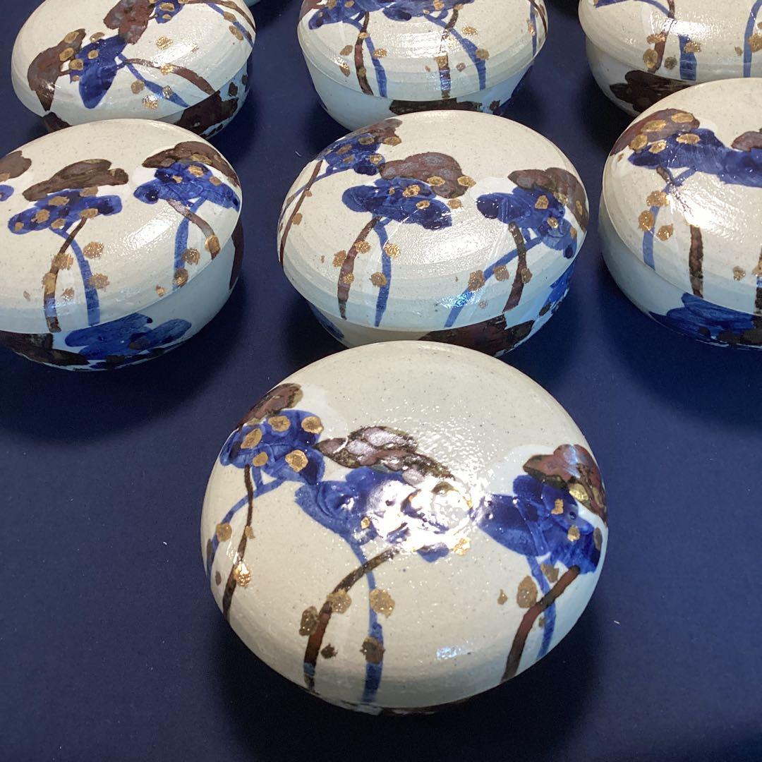 乾山写松絵金箔ちらし蓋物10客　　新品未使用