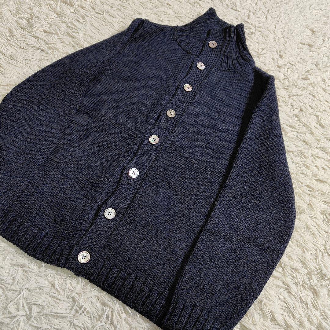 ✨未使用級✨ ZANONE 紺 ウールソリッドスタンドカラーニット　L