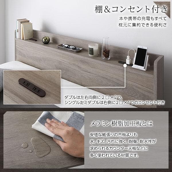 ベッド ダブル ポケットコイルマットレス付き グレージュ ds-2423283