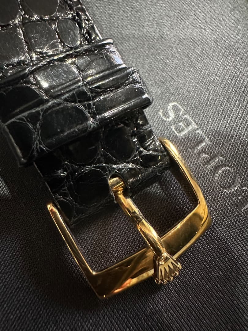 ロレックス クロコ黒レザー 時計バンド 18金無垢ゴールドバックル
