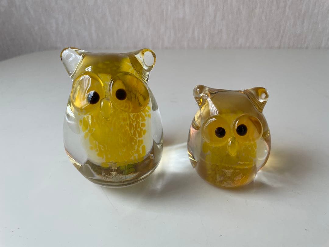 津軽びいどろ　伝統工芸　ふくろう　子ふくろう　2点セット