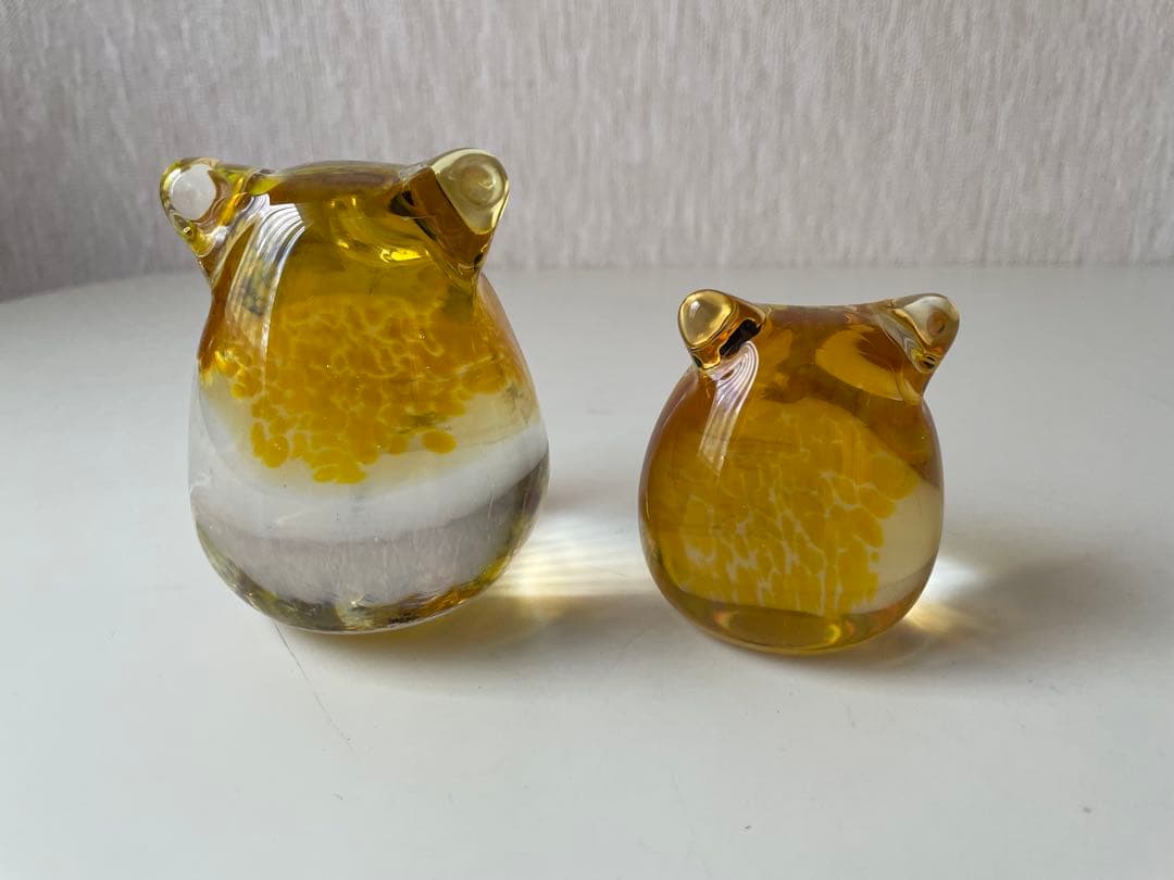 津軽びいどろ　伝統工芸　ふくろう　子ふくろう　2点セット