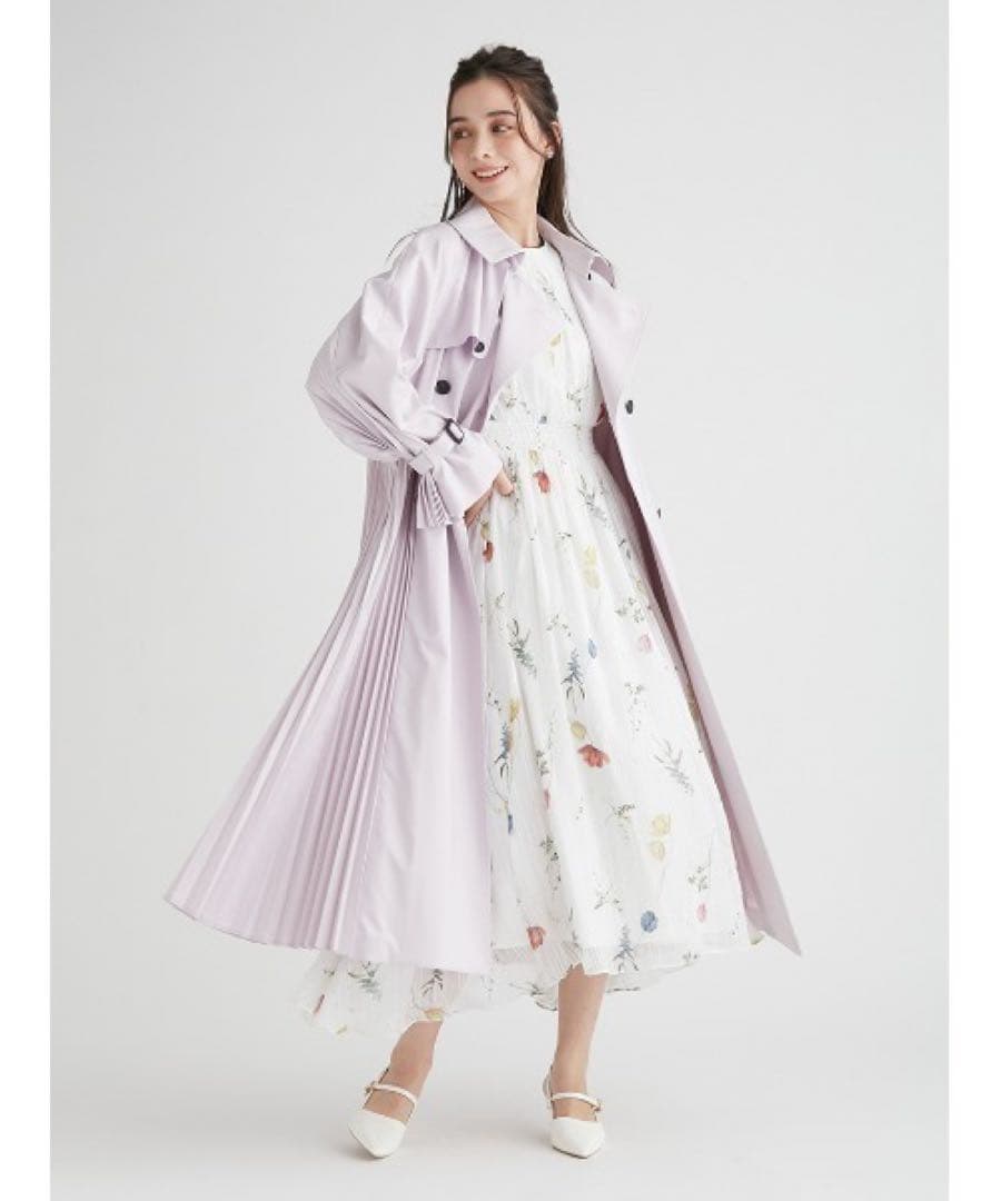 プリーツデザイントレンチコート アイボリー 38 セルフォード