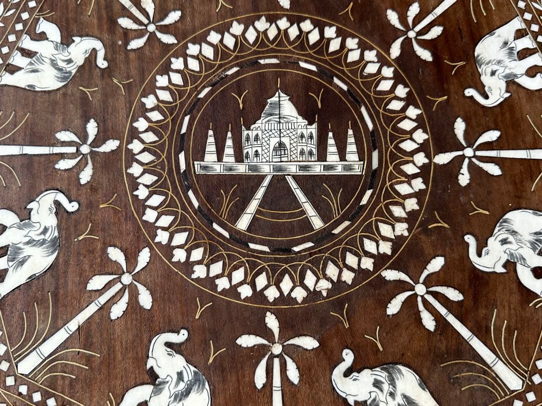 インド製 インディアンローズウッド無垢材 象嵌細工 サイドテーブル 3本脚