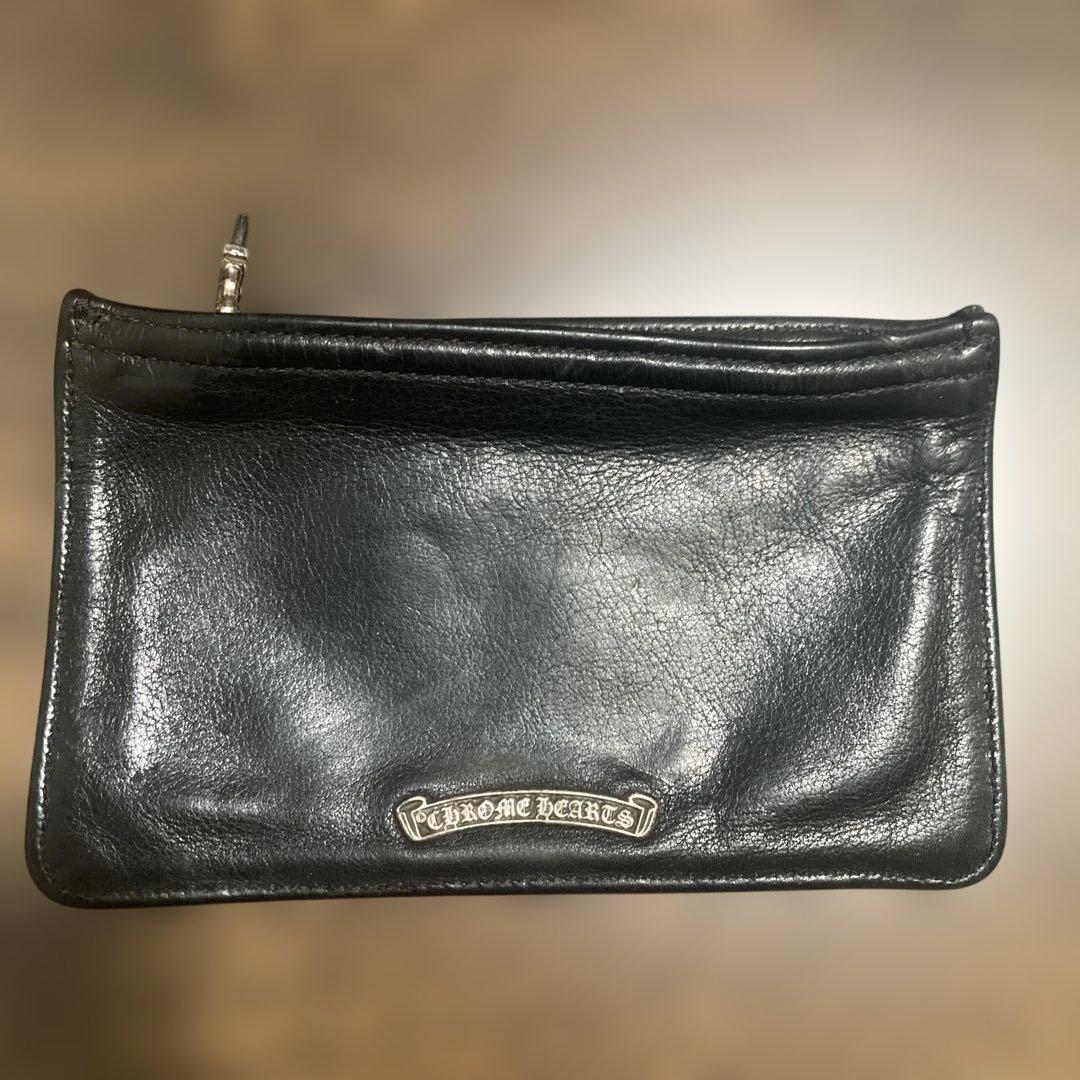 クロムハーツ　ブラックレザー フラットポーチ