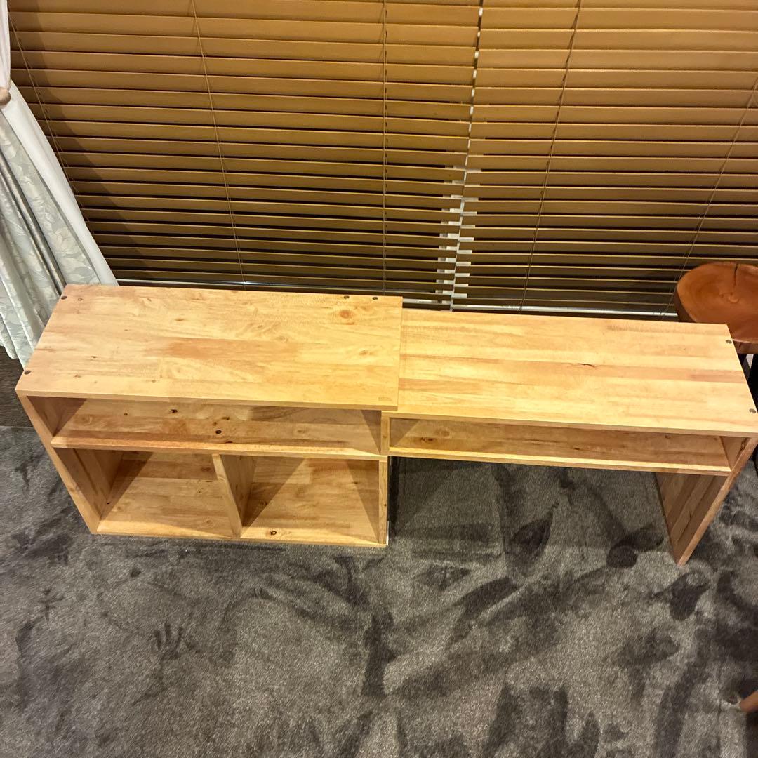 無垢材　木製ラック オープンシェルフ　ナチュラルウッドラック　伸縮可能