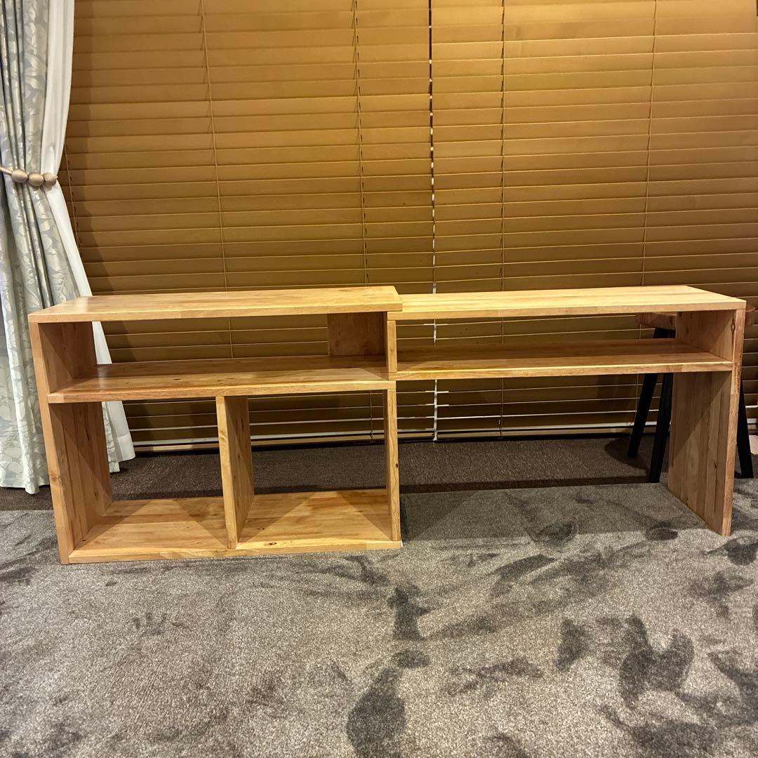 無垢材　木製ラック オープンシェルフ　ナチュラルウッドラック　伸縮可能