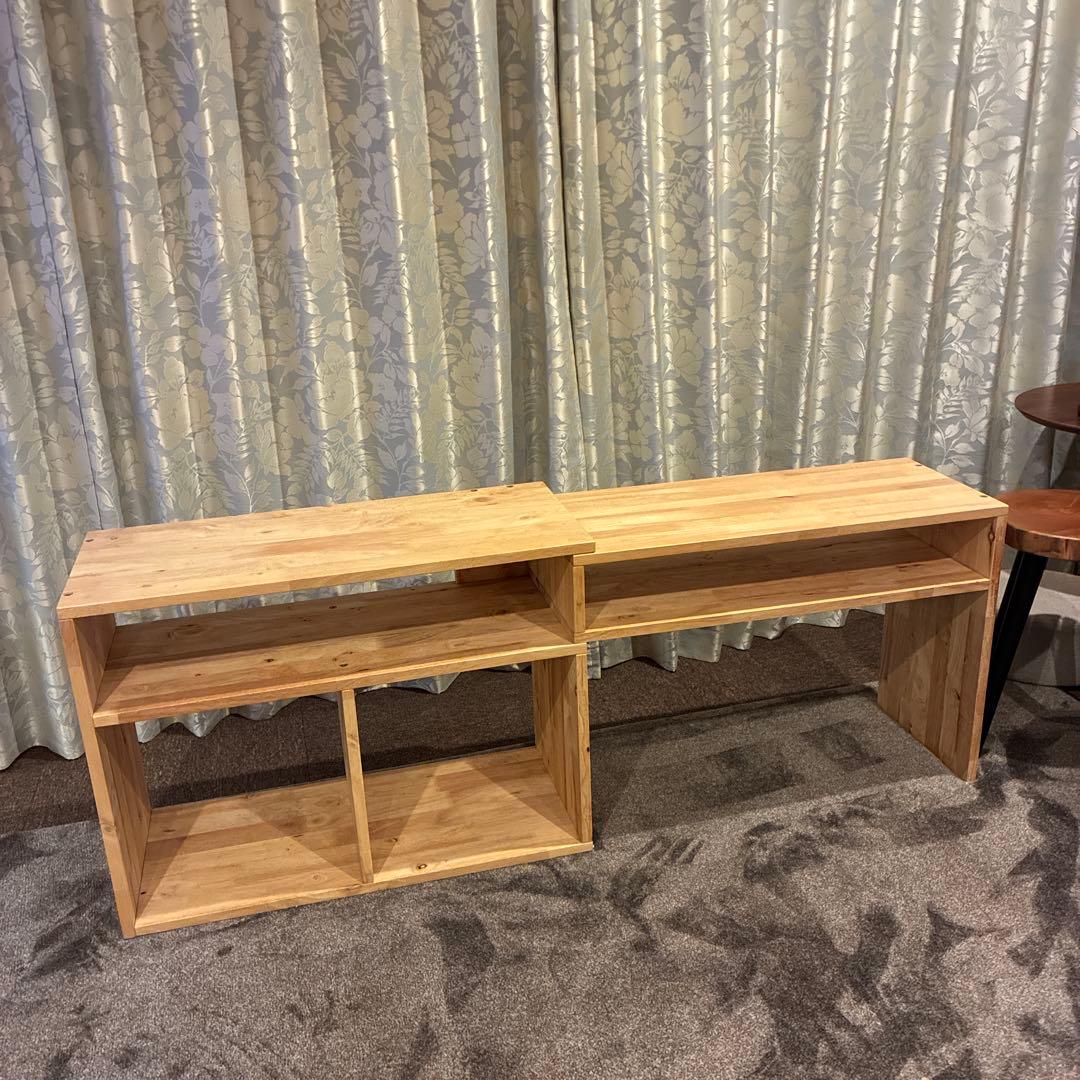 無垢材　木製ラック オープンシェルフ　ナチュラルウッドラック　伸縮可能