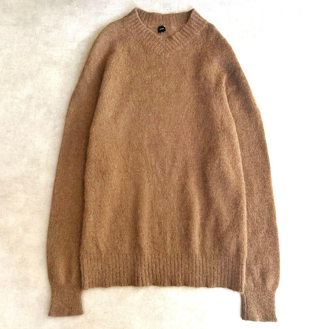 美品▲ATON エイトン//ベビーアルパカウールVネックニット▲キャメルブラウン