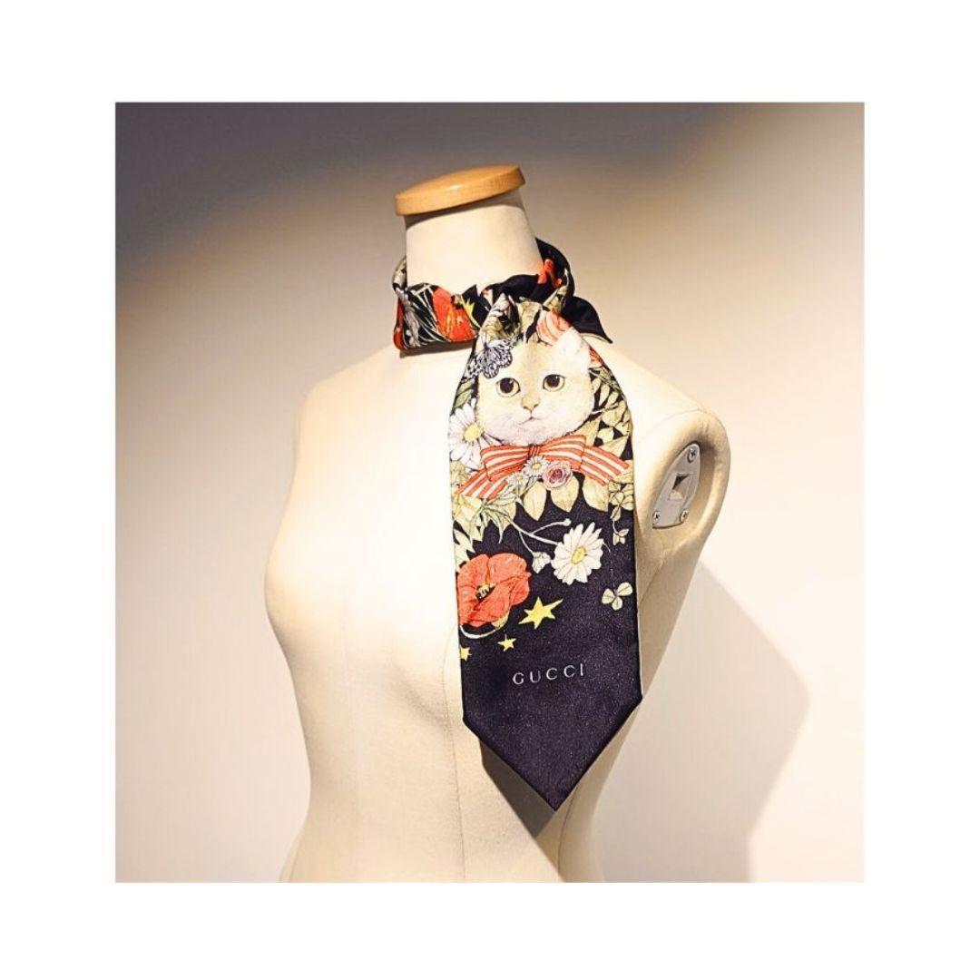 グッチ シルク スカーフ ヒグチユウコ 猫 フラワー 667429 送料無料