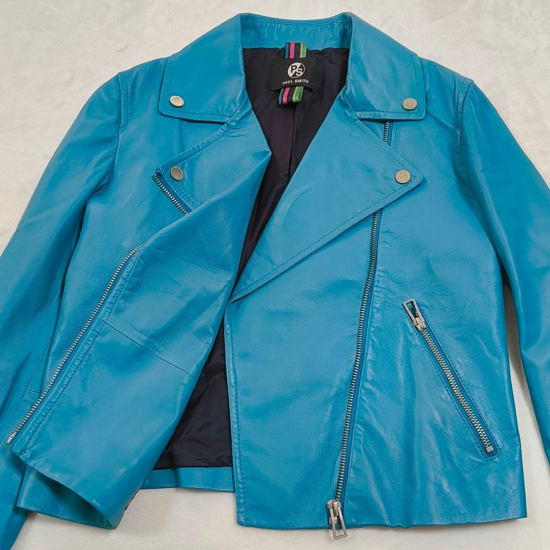 ポールスミス　ダブルライダース　L相当　42　レザージャケット　羊革　ターコイズ