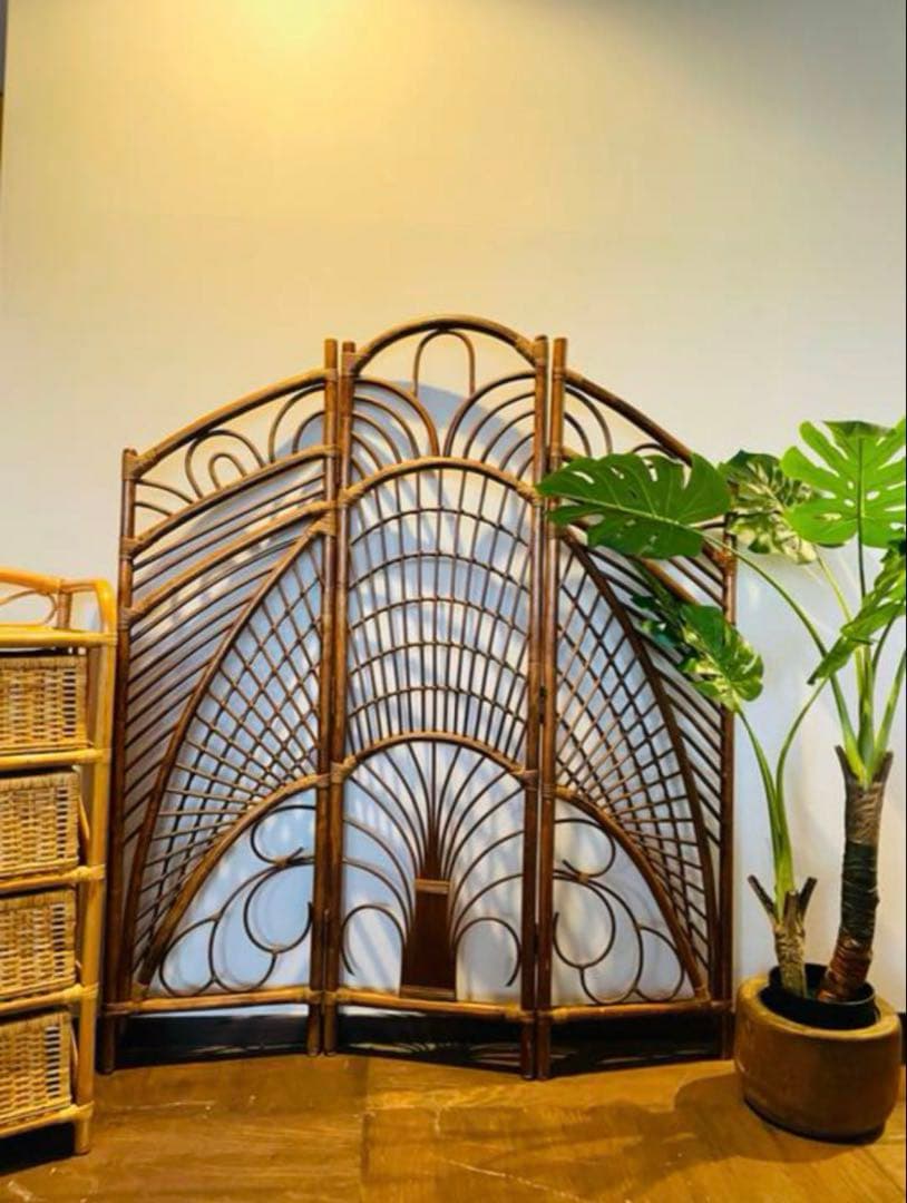 ラタン　藤　3連パーテーション