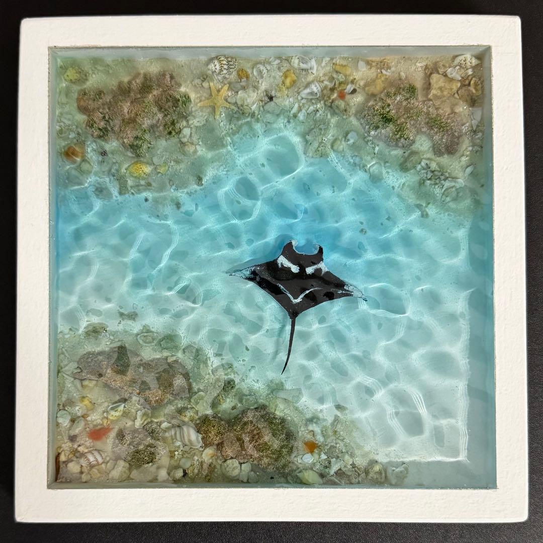 レジンアート オーシャンアート マンタ 海 アート 波紋 アートパネル