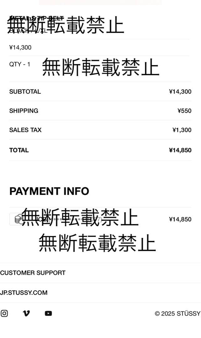 Stussy ブラック ベルト L/XL