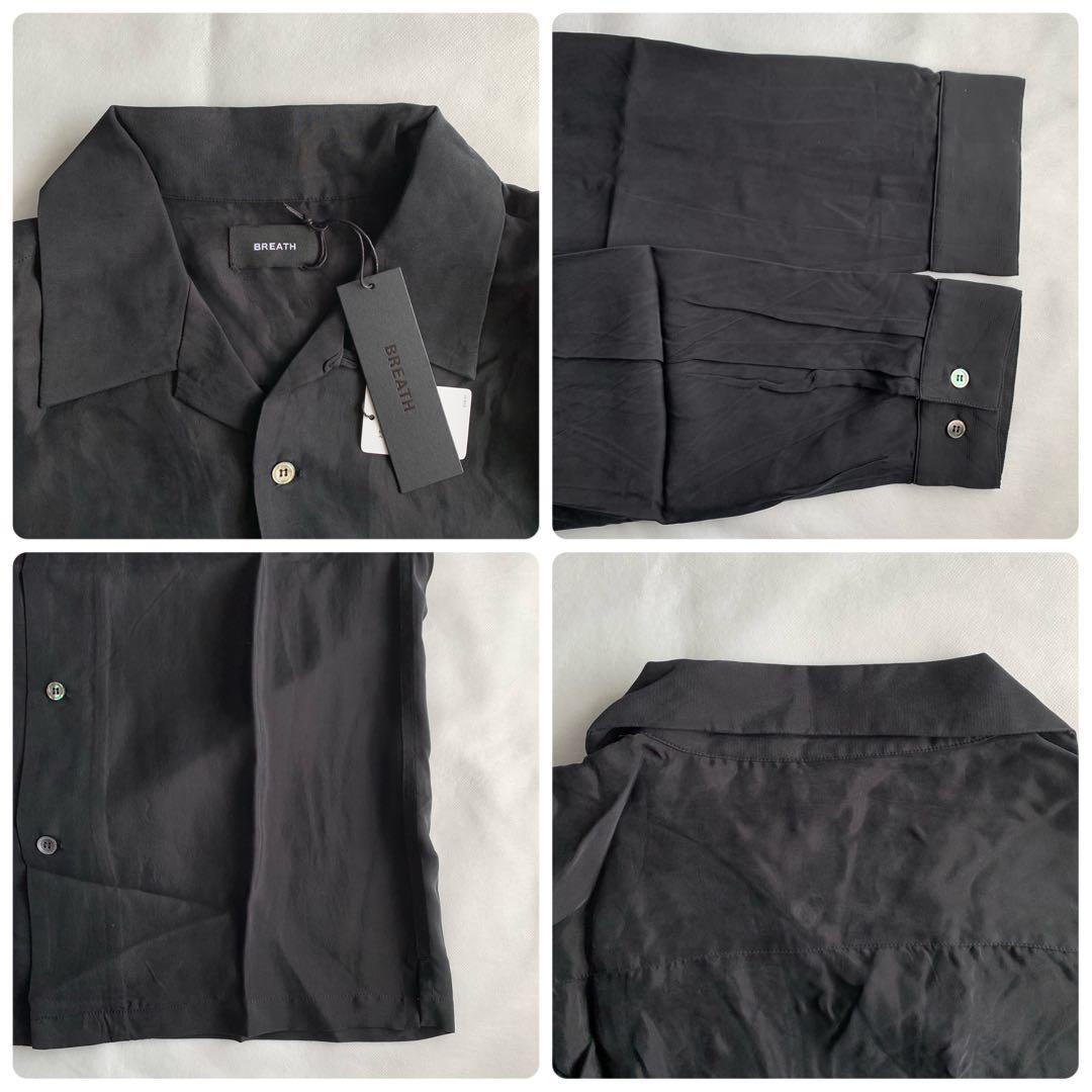 黒L【BREATH】SCRIPT SATIN SHIRT／新品タグ付／送料込