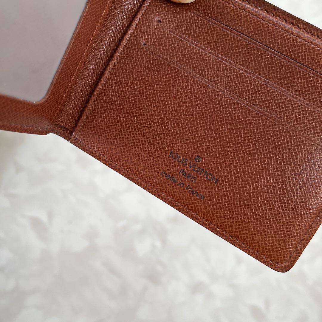 美品 ルイヴィトン モノグラム レザー 二つ折り財布 パスケース付きミニ財布