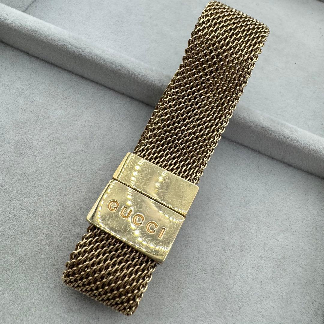 【保管袋付き】GUCCI メッシュブレスレット　ゴールド　ロゴ　17cm