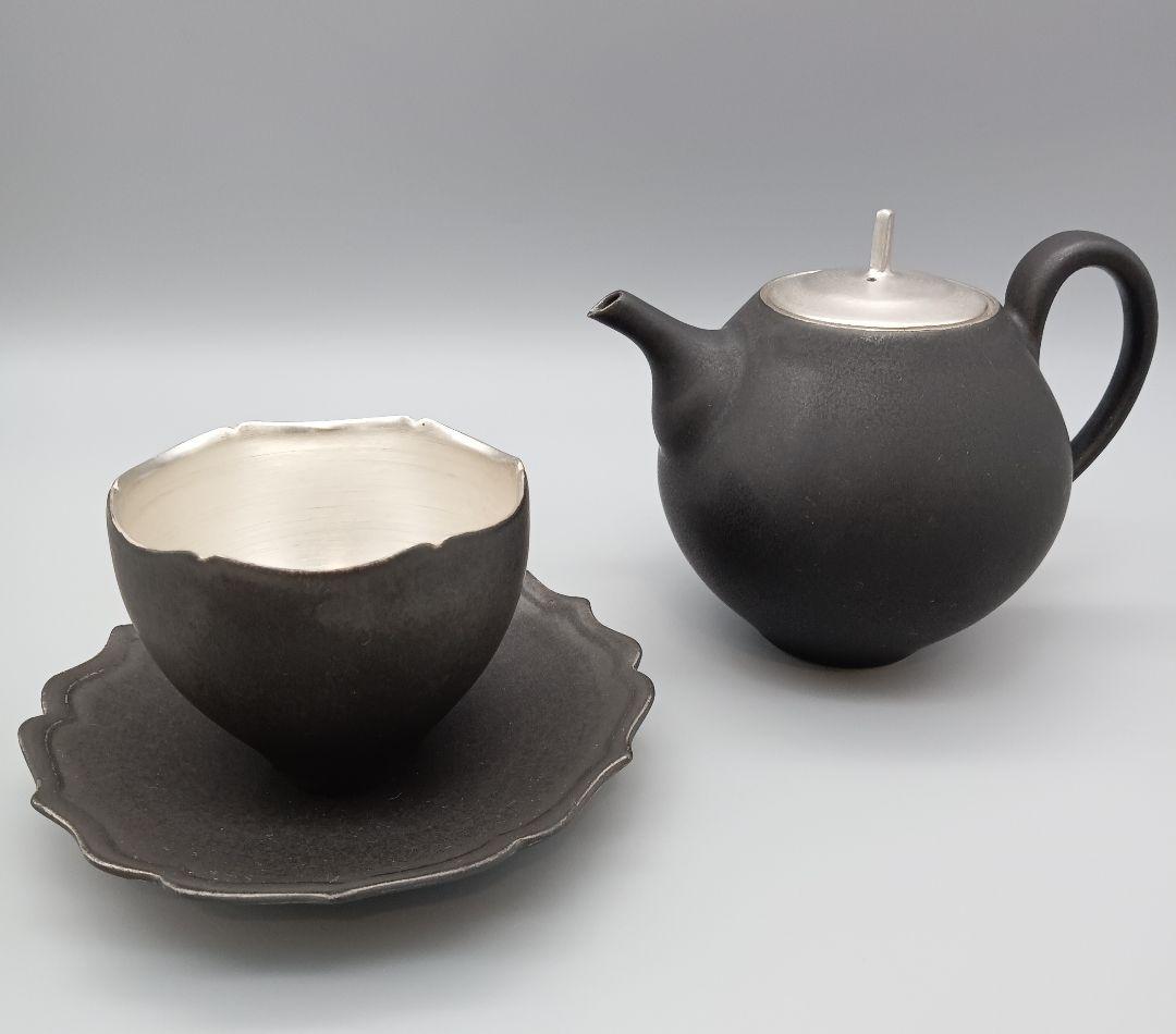 木下和美 銀彩 ポット 注器 / カップ＆ソーサー セット