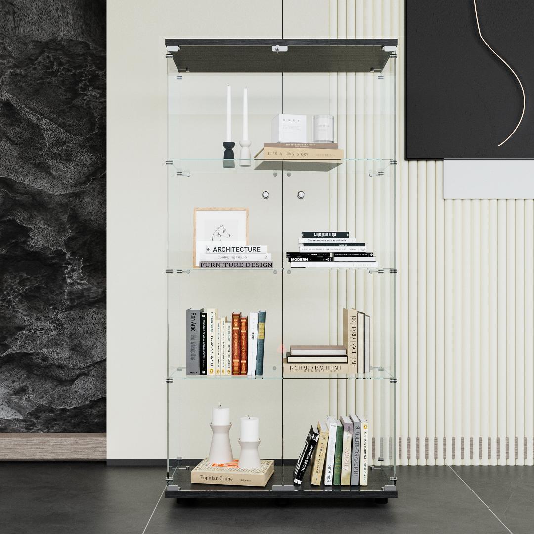 【新品】コレクションケース 4段ワイド 棚 ブラックガラス フィギュアケース