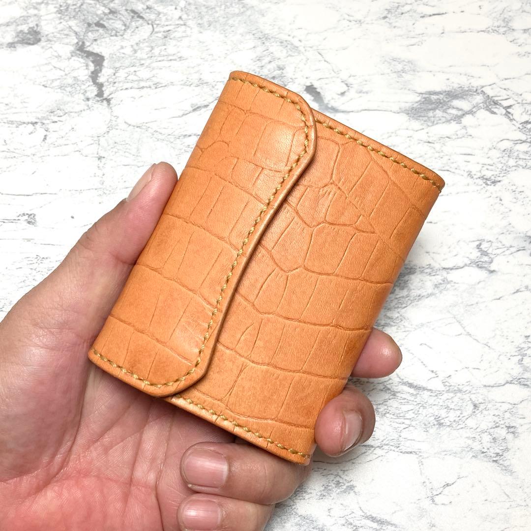 本革 三つ折り財布 レザー コンパクト財布 ミニ財布 メンズ レディース クロコ