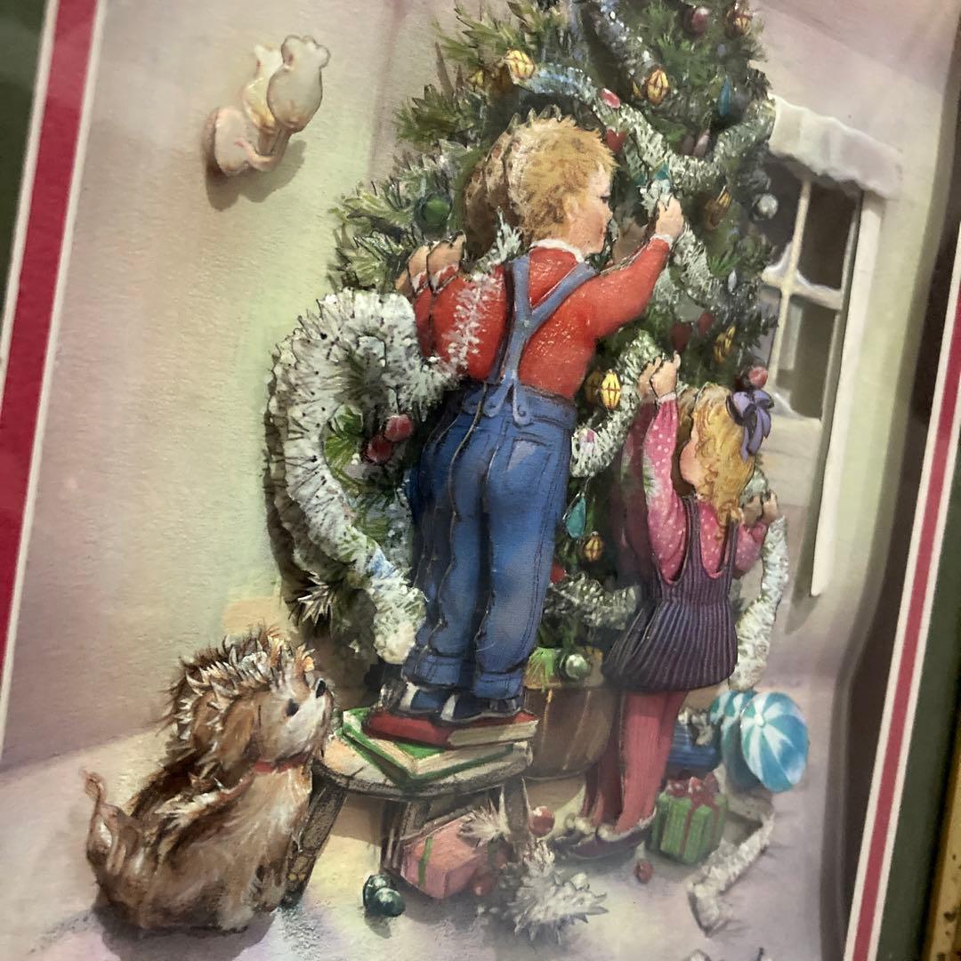 シンセリティ　シャドウボックス　クリスマス　兄妹でツリーに飾り付け　Xmas額縁