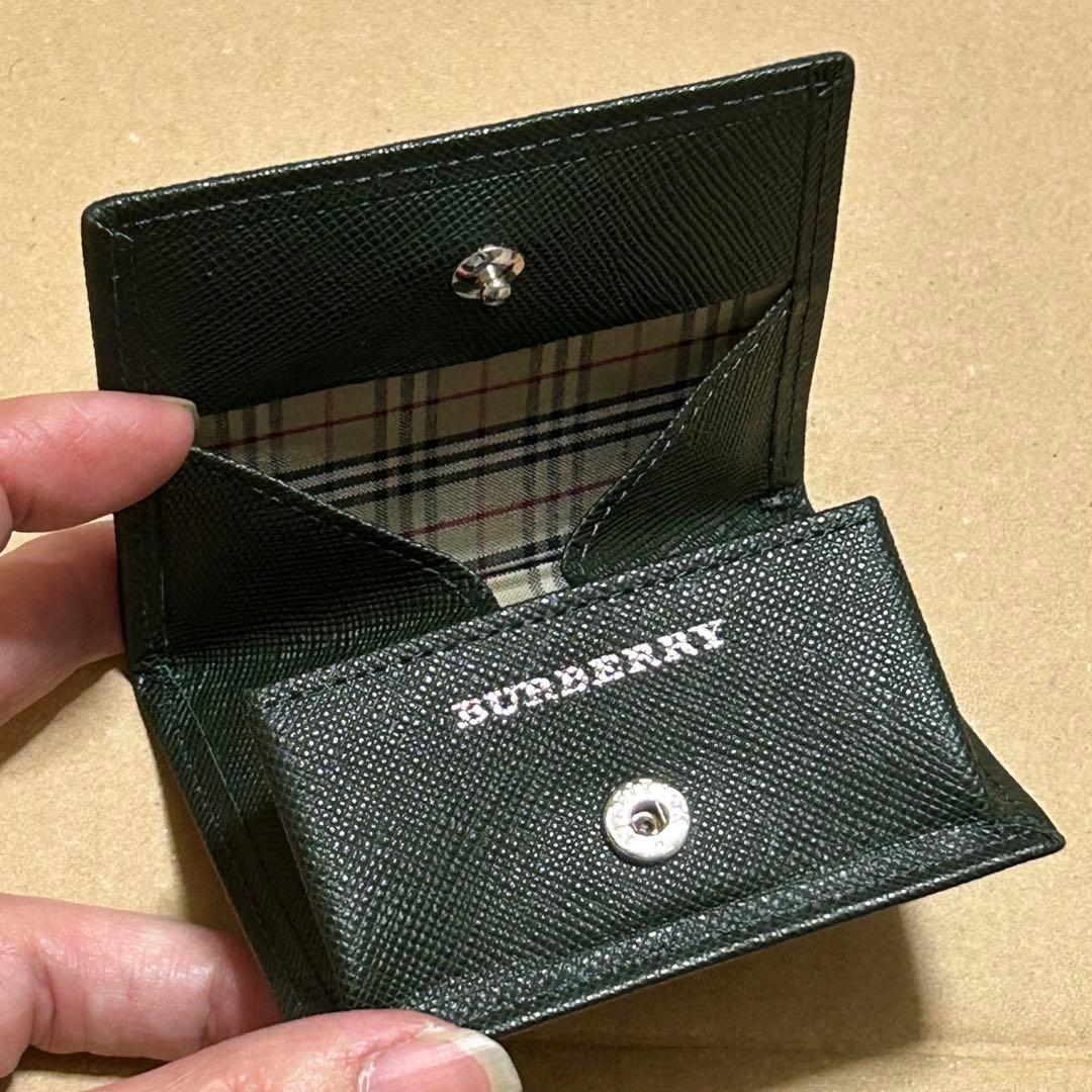 未使用 BURBERRY レザー ケース 小銭入れ グリーン