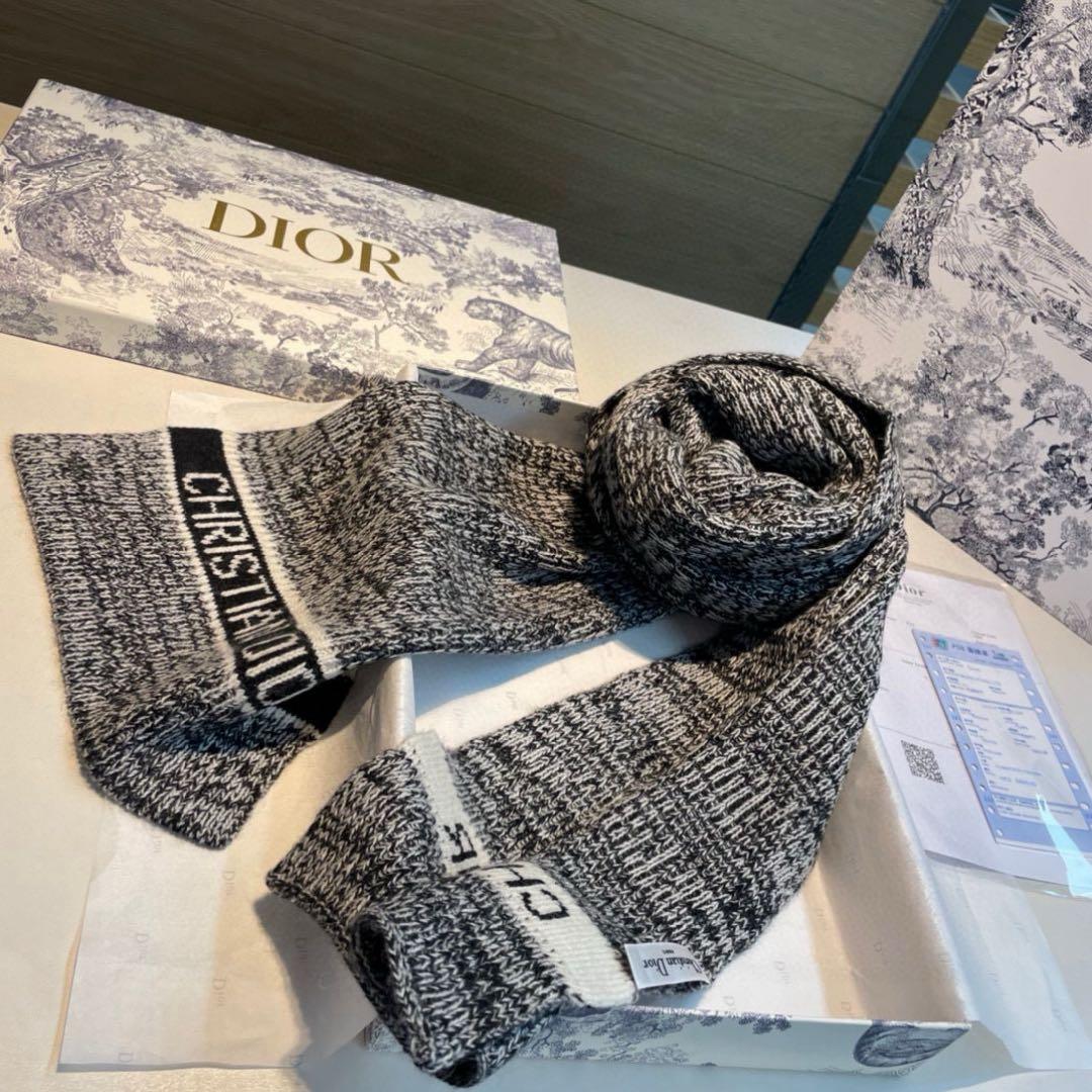 CHRISTIAN DIOR ニットマフラー ブラック/ホワイト
