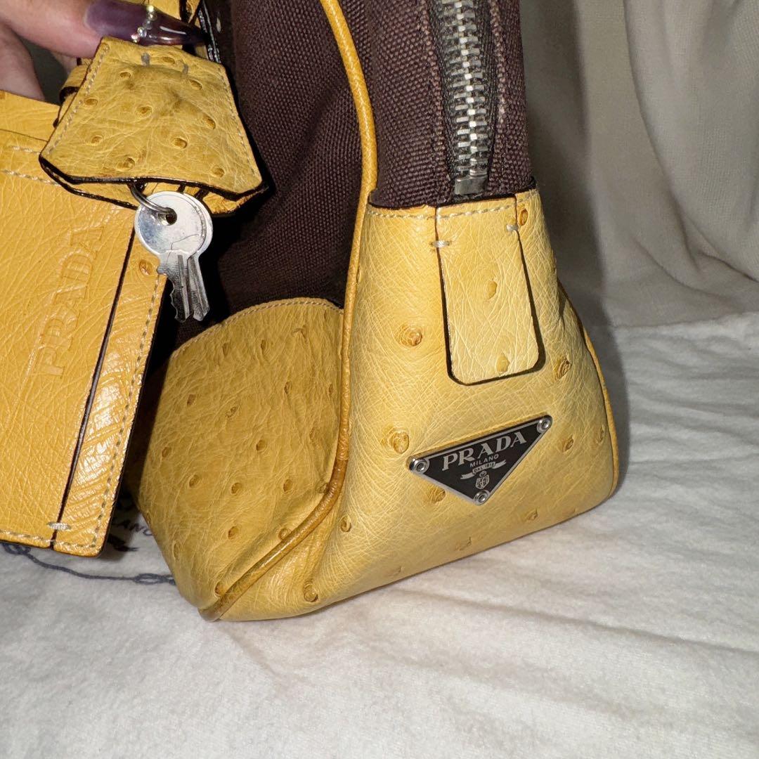 8日削除 PRADA オーストリッチ ボストンバッグ ハンドバッグ ロック キー