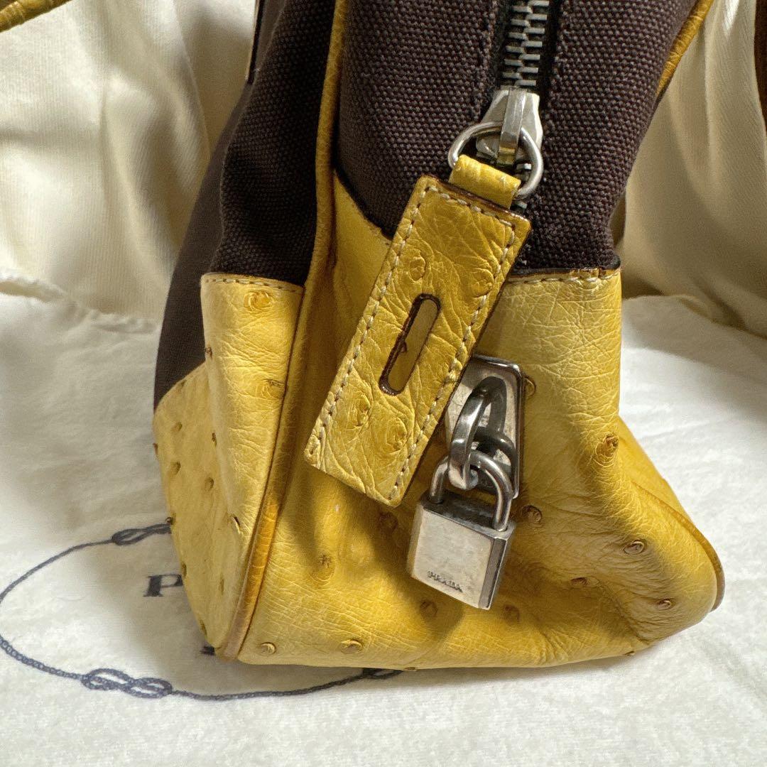 8日削除 PRADA オーストリッチ ボストンバッグ ハンドバッグ ロック キー