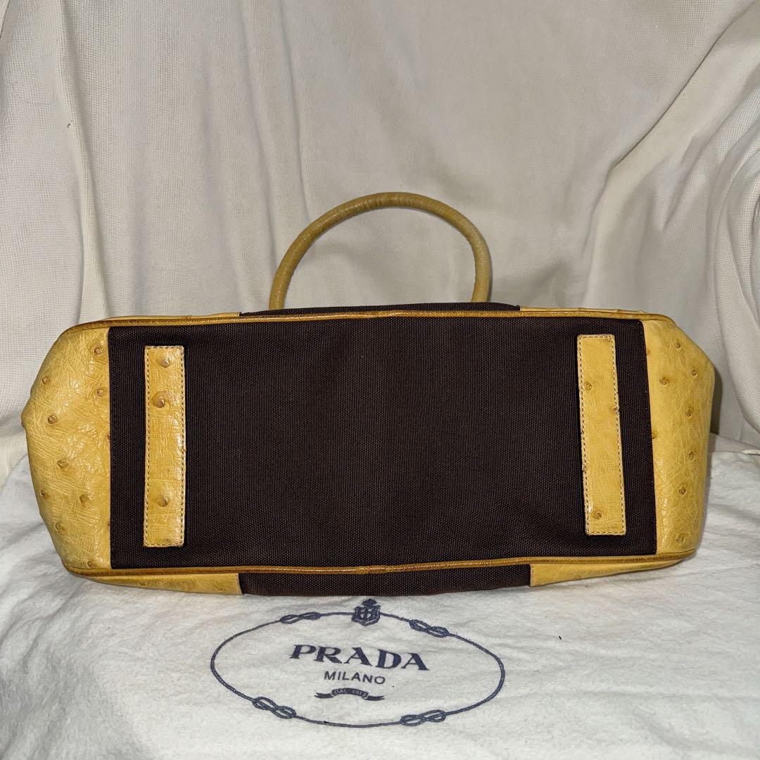 8日削除 PRADA オーストリッチ ボストンバッグ ハンドバッグ ロック キー
